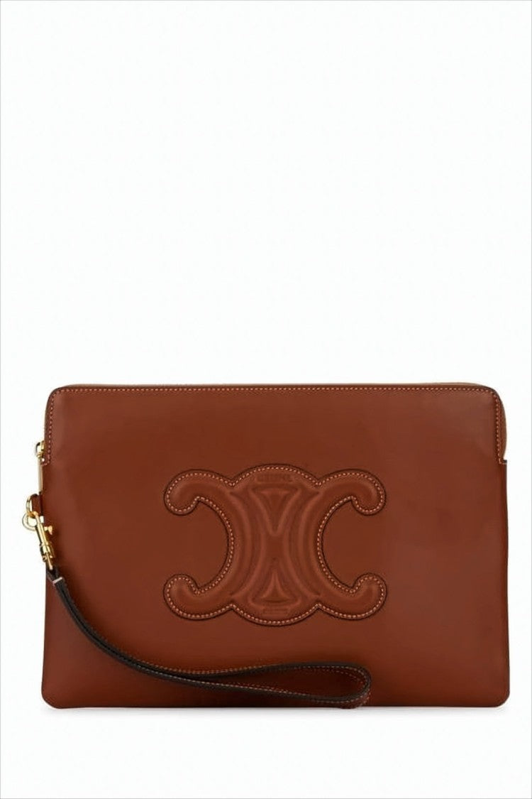 Celine Rectangular Calf Leather Clutch With Embossed Logo