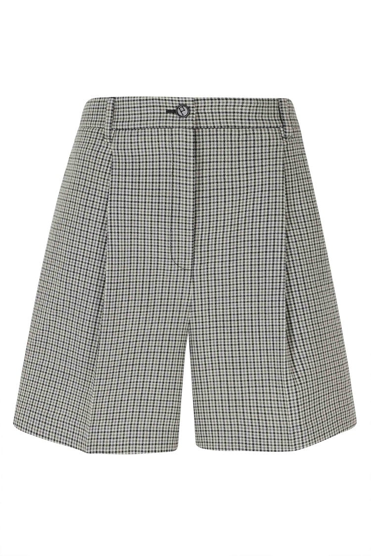 Ports 1961 Ivory Gray Houndstooth Relaxed Fit Virgin Wool Shorts
