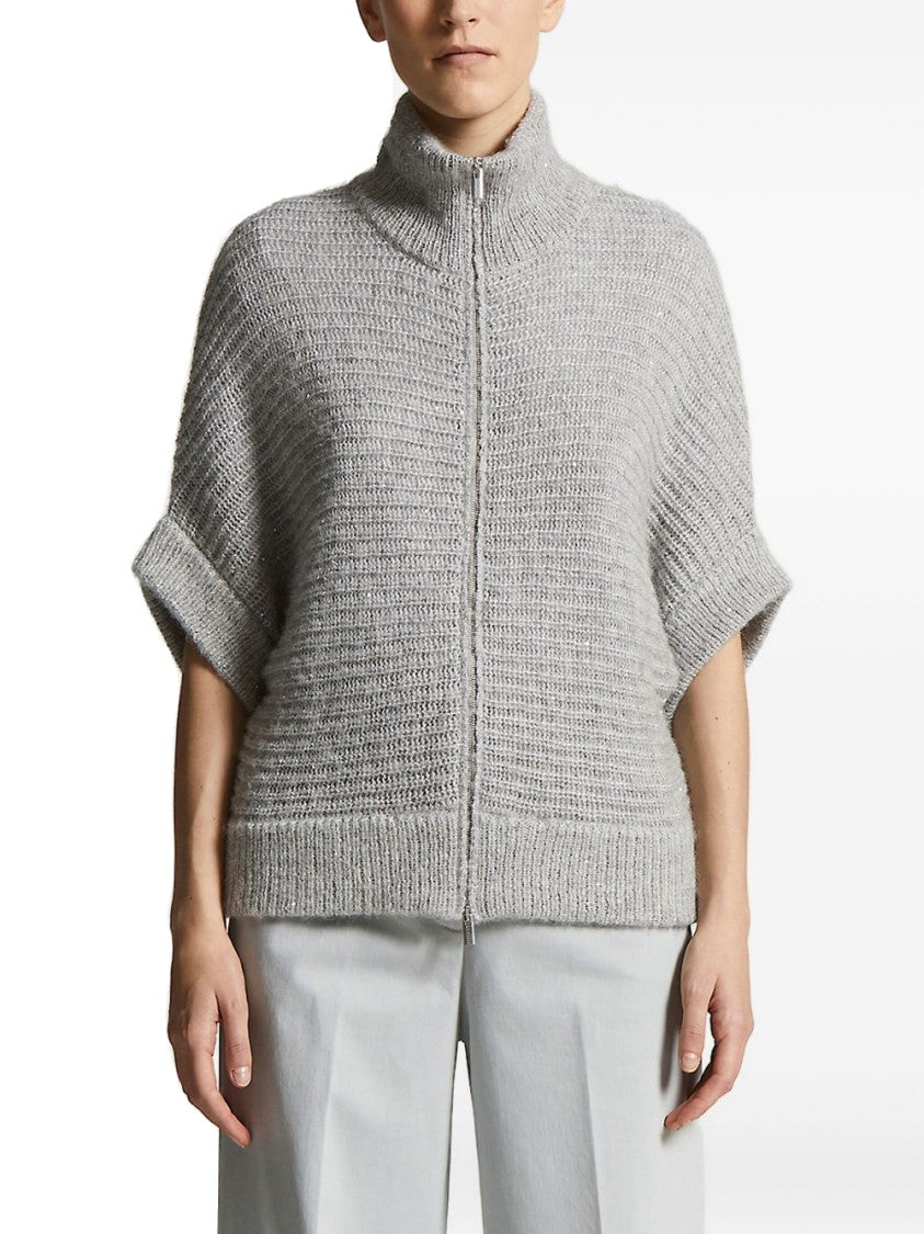 Peserico High-Collar Grey Knitted Sweater With Boxy Fit