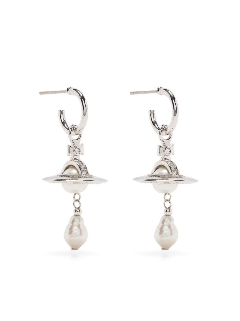 Vivienne Westwood Orb-Shaped Silver-Tone Hoop Earrings With Irregular Pearl Charm