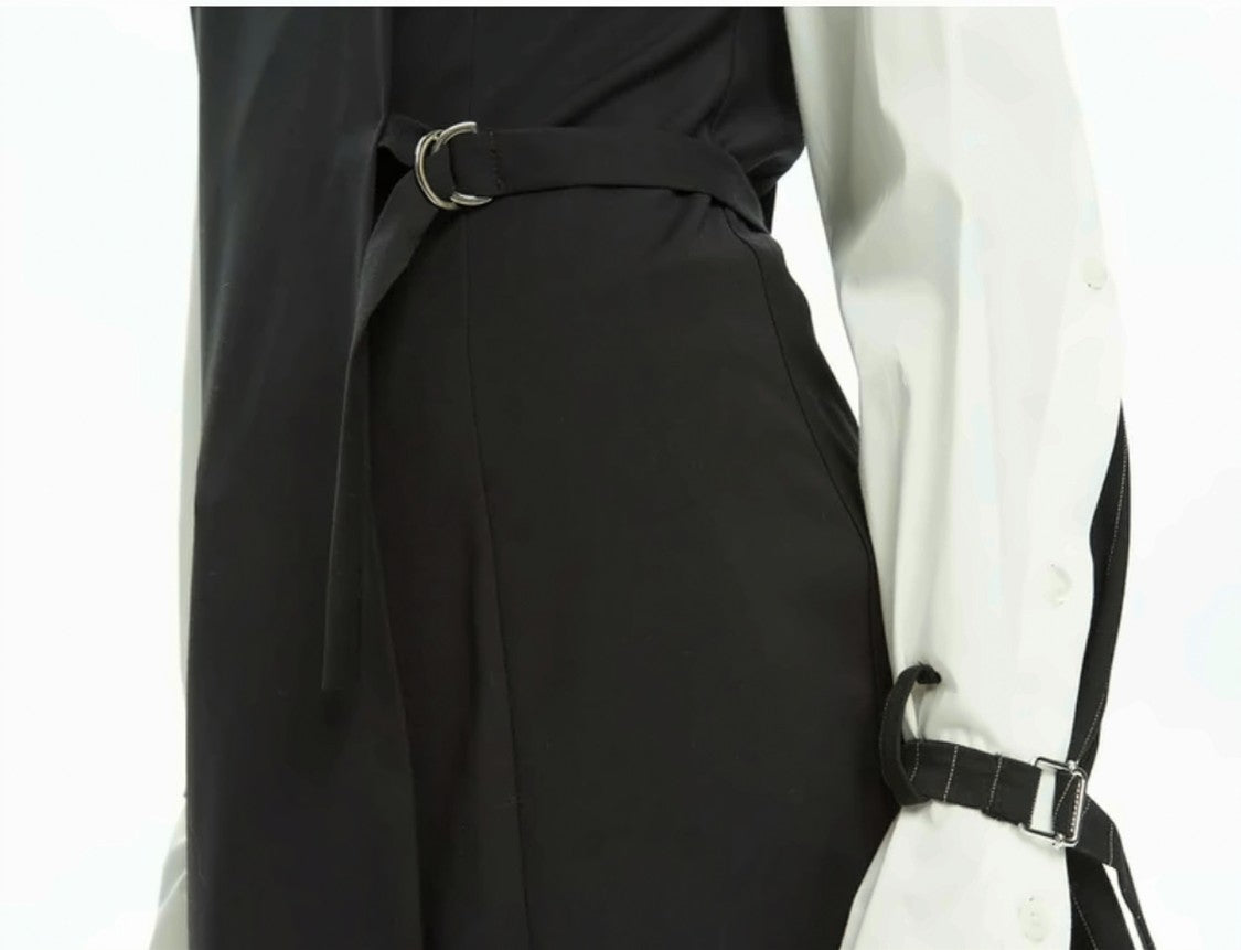 Mlo Asymmetrical Shirt-Sleeves Buckle-Detail Mini Dress