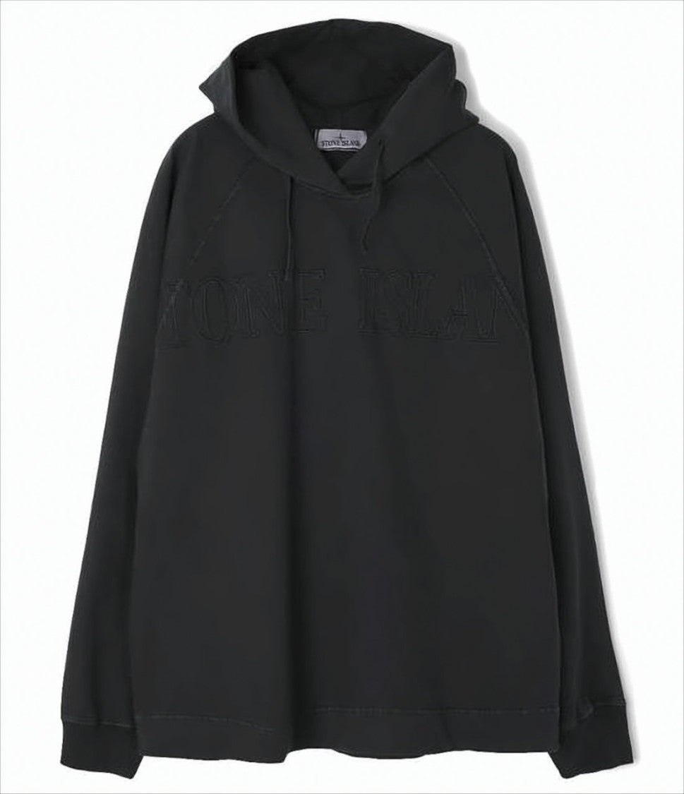 Stone Island Black Hoodie With Embossed Logo