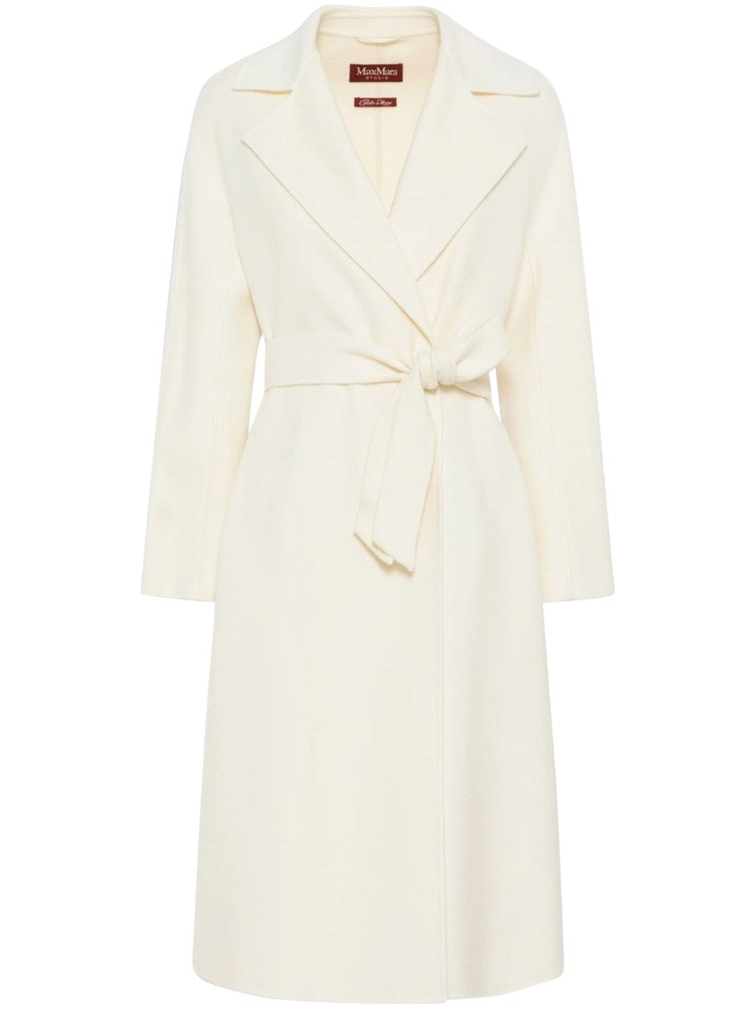 Max Mara Short White Coat With Wide Lapel And Self-Tie Belt