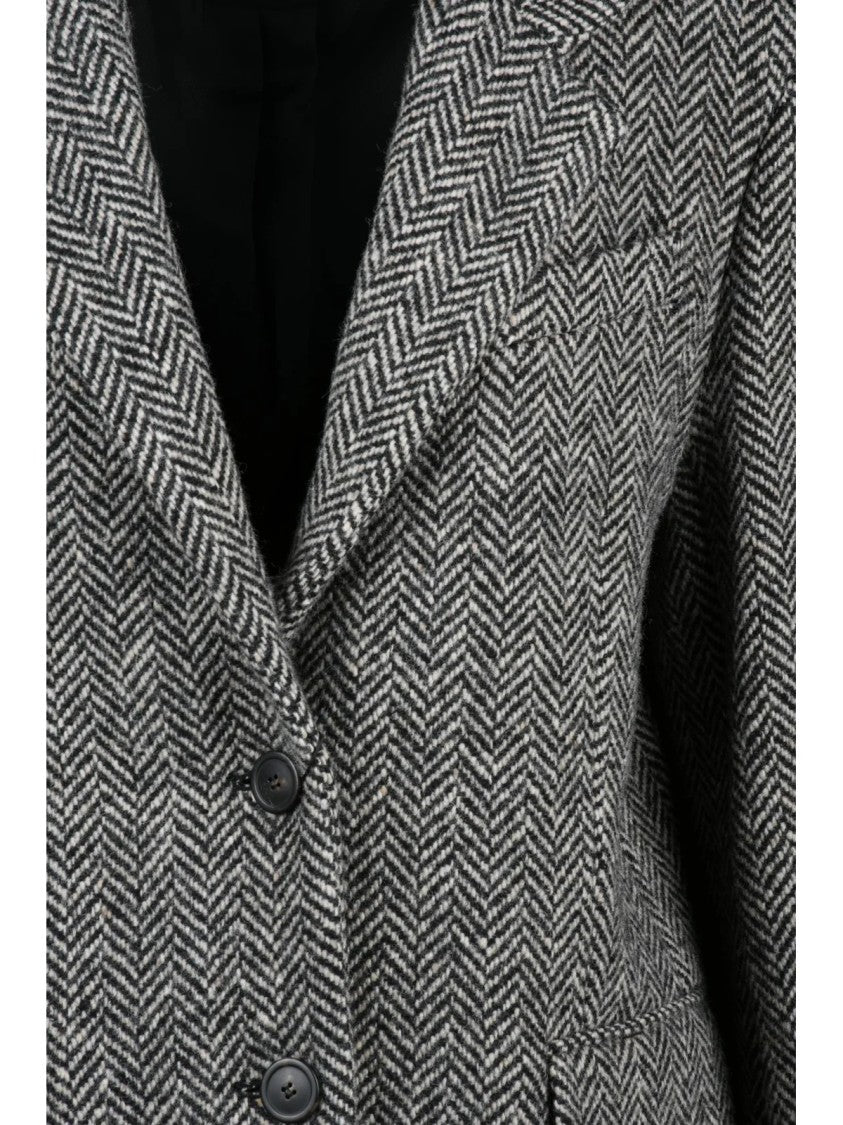 Max Mara Tailored Herringbone Coat With Notched Lapel And Flap Pockets