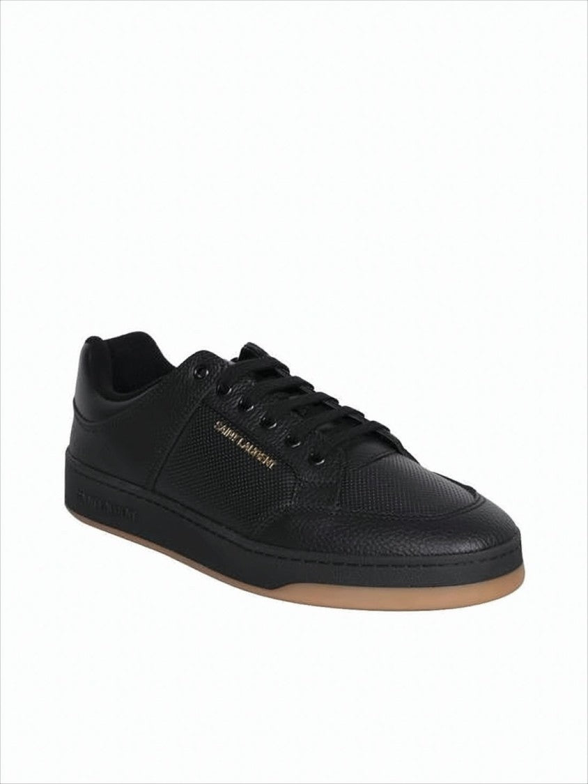 Saint Laurent Low-Top Sneakers In Textured Cowhide With Gold Accents