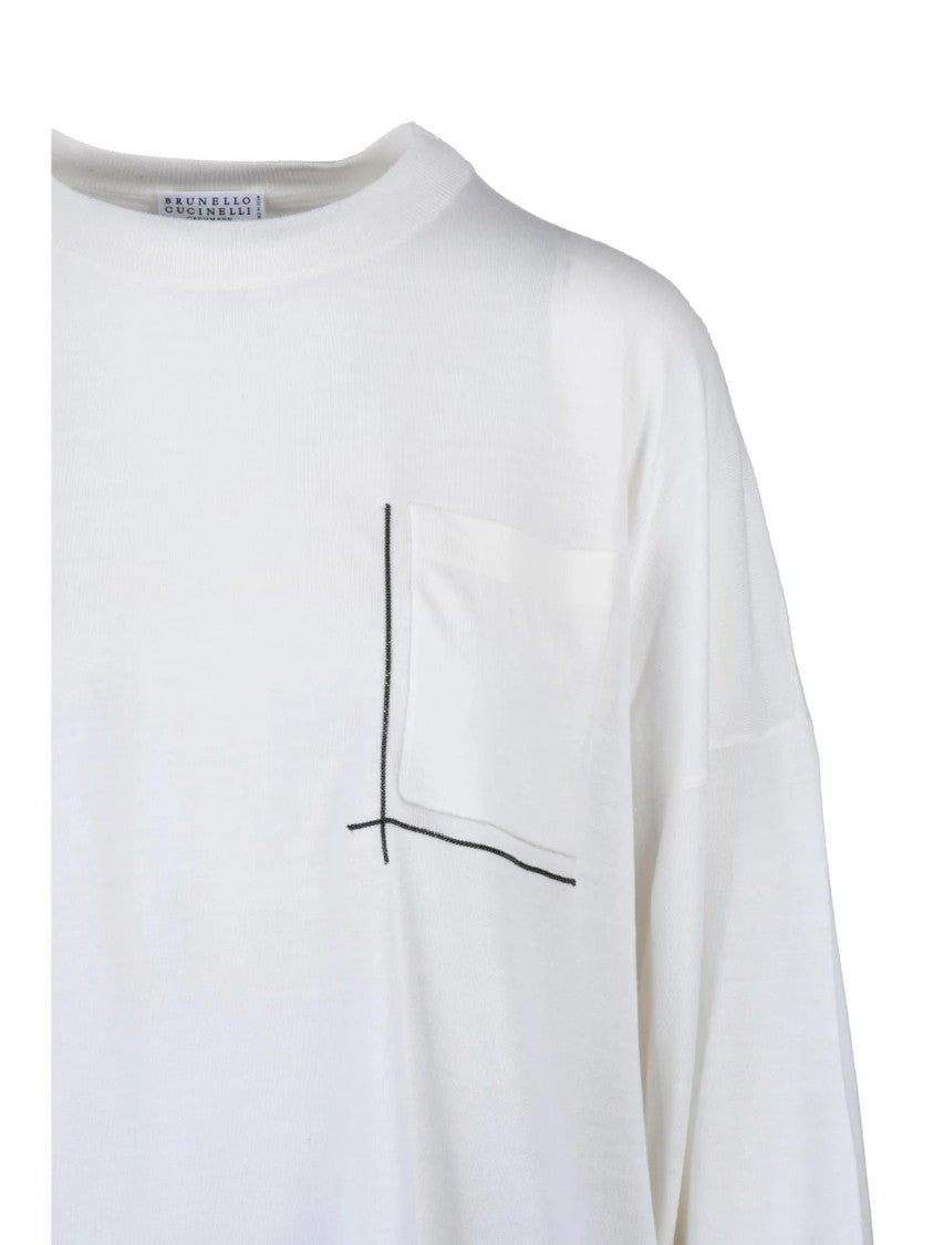 Brunello Cucinelli White Virgin Wool Cashmere Women Sweater