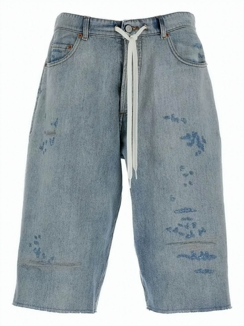 Mm6 By Maison Margiela Light Blue Distressed Denim Shorts With Adjustable Waist