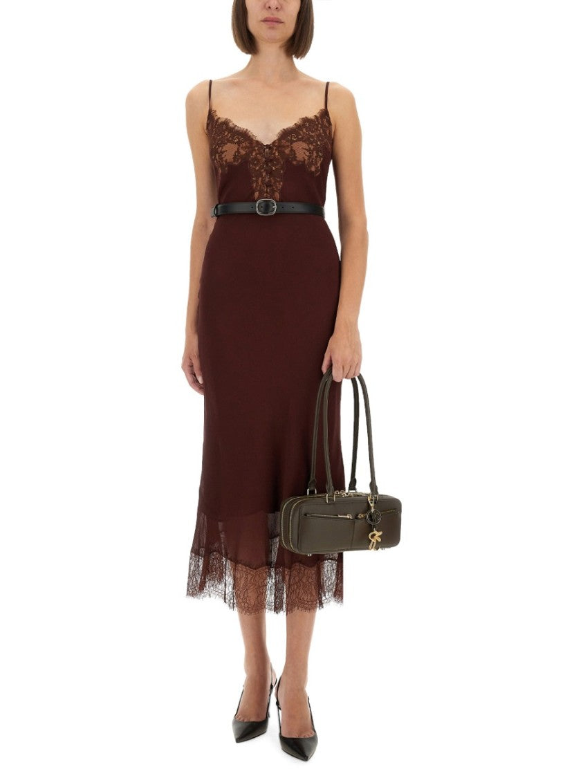 Self-Portrait Midi Dress With Intricate Lace Inserts And Cinched Waist
