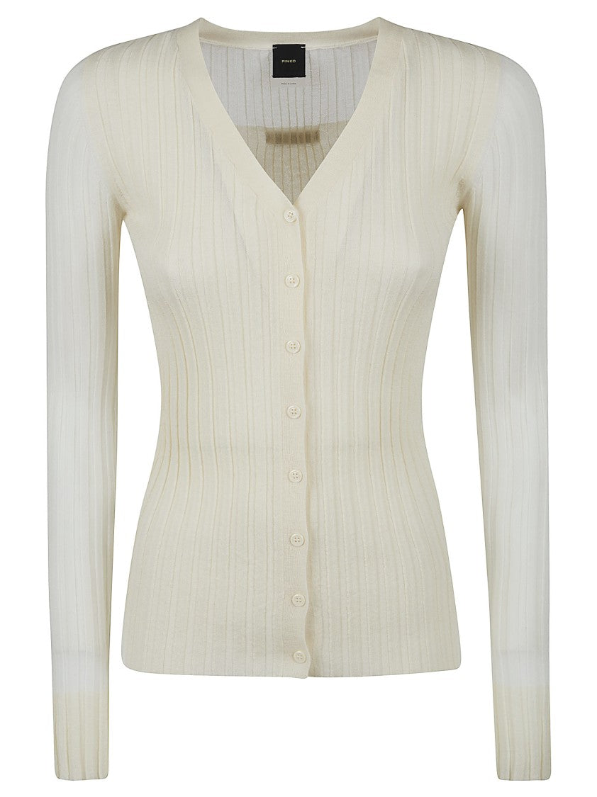 Pinko Ribbed Slim-Fit Cardigan In Wool-Silk-Cashmere Blend