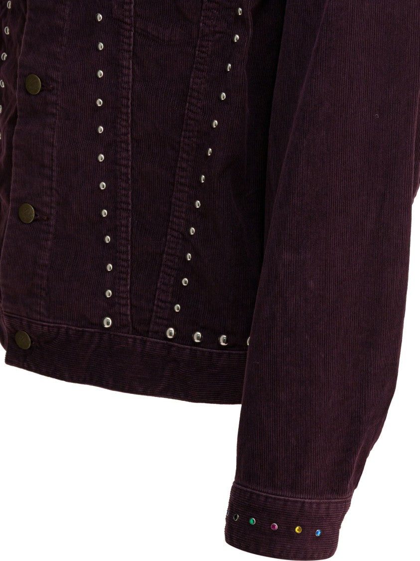Needles Burgundy Corduroy Jacket With Decorative Studs And Unique Back Design