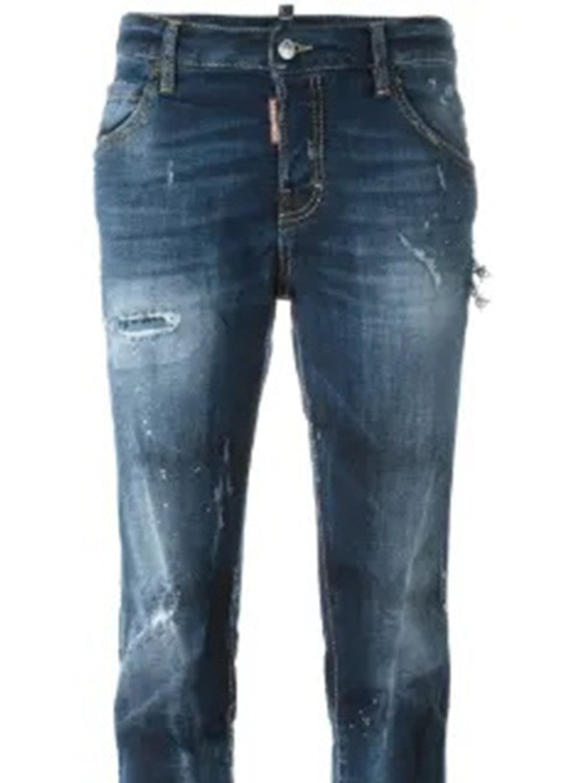 Dsquared2 Slim Fit Medium Blue Whiskering Jeans