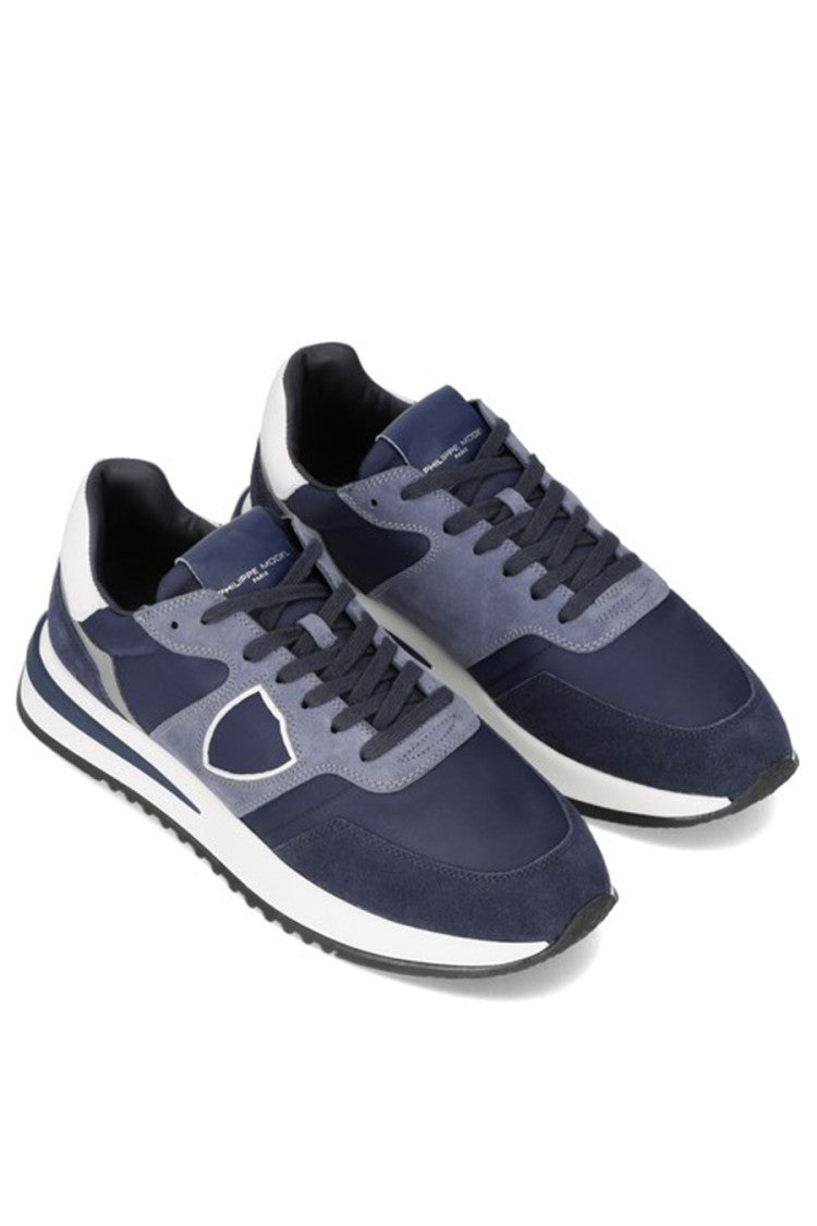 Philippe Model Navy Contrast Suede Triangle Patch Goat Leather Sneakers