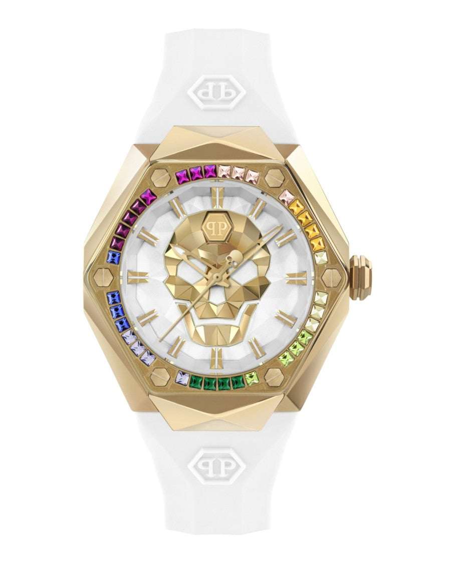 Philipp Plein Skull Design Yellow Gold Crystal Watch