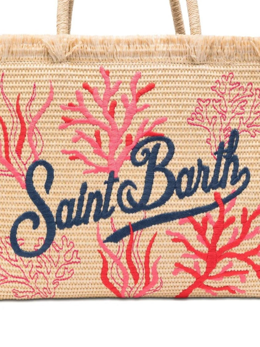 Mc2 Saint Barth Rectangular Woven Tote Bag With Fringed Edges