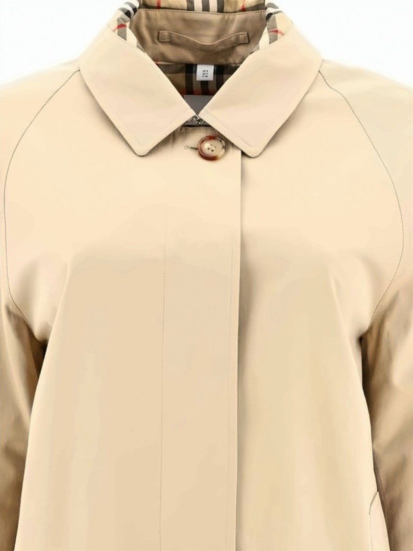 Burberry Beige Cotton Trench Coat With Distinctive Check Lining