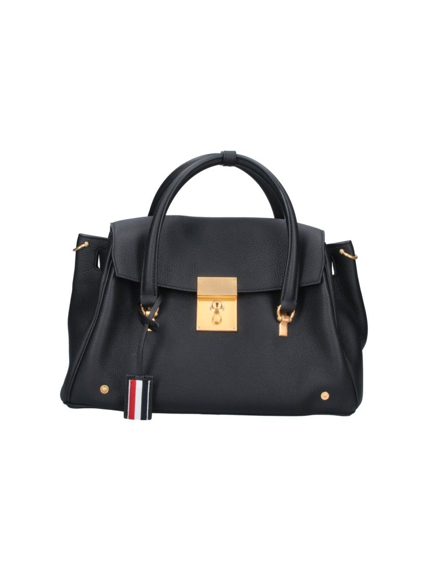 Thom Browne Black Bolton Structured Calf Leather Handbag