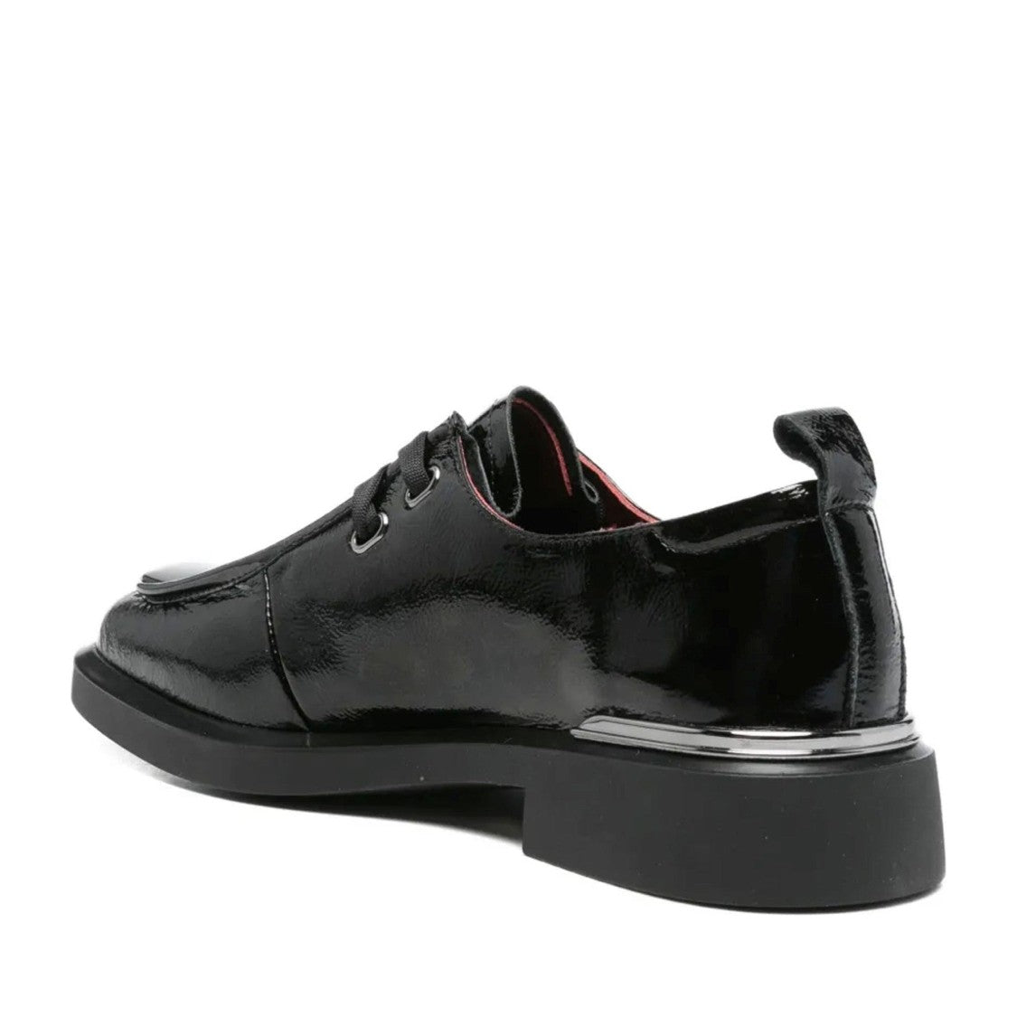 Linda Baumann Black Glossy Low-Profile Lace-Up Patent Leather Flats