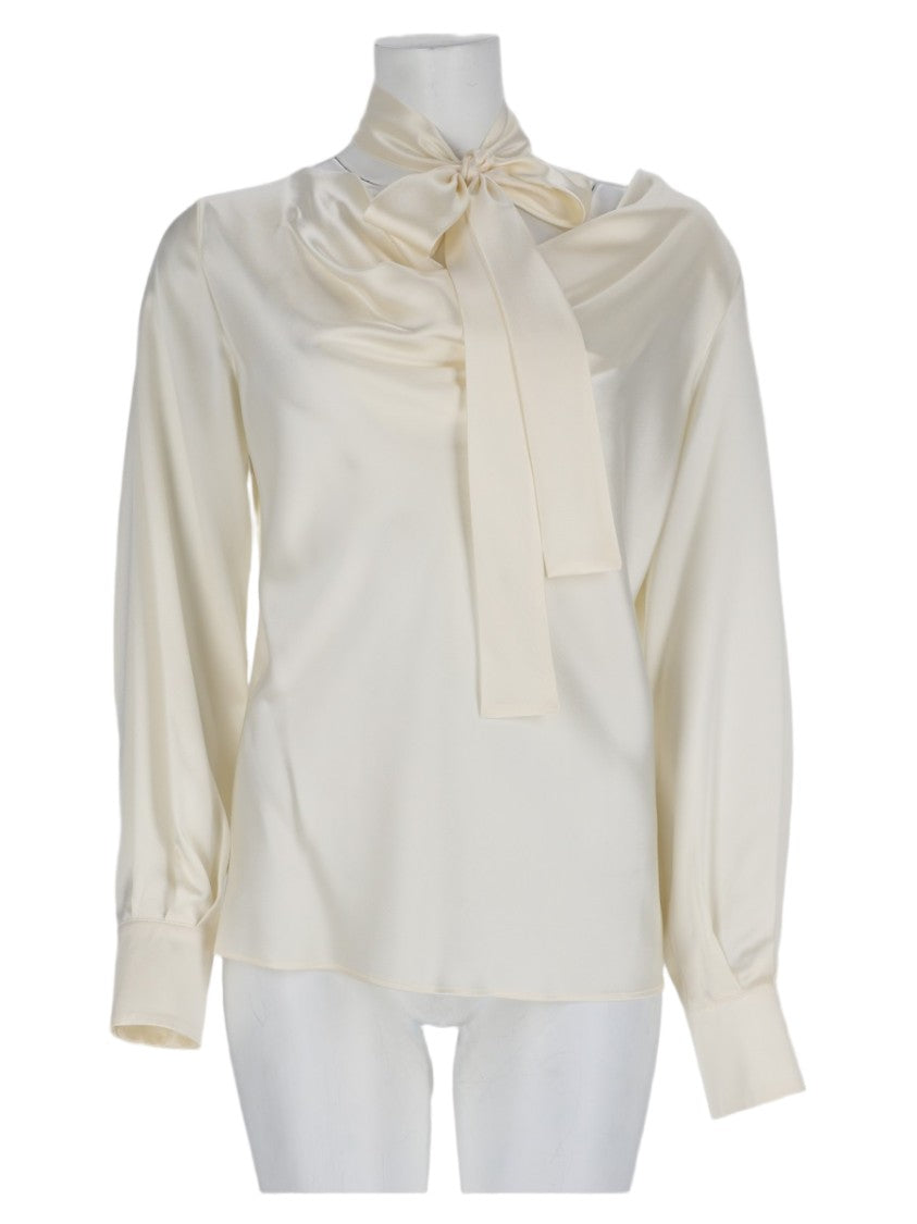 Max Mara Beige Necktie Detail Long-Sleeved Silk Blouse