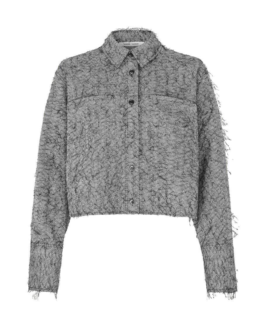 Samsøe Samsøe Loose-Fit Black And White Herringbone Shirt With Textured Design