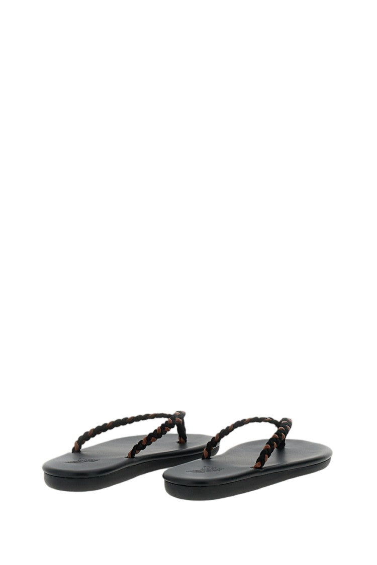 Ancient Greek Sandals Braided Leather Thong Sandals With Elevated Rubber Sole