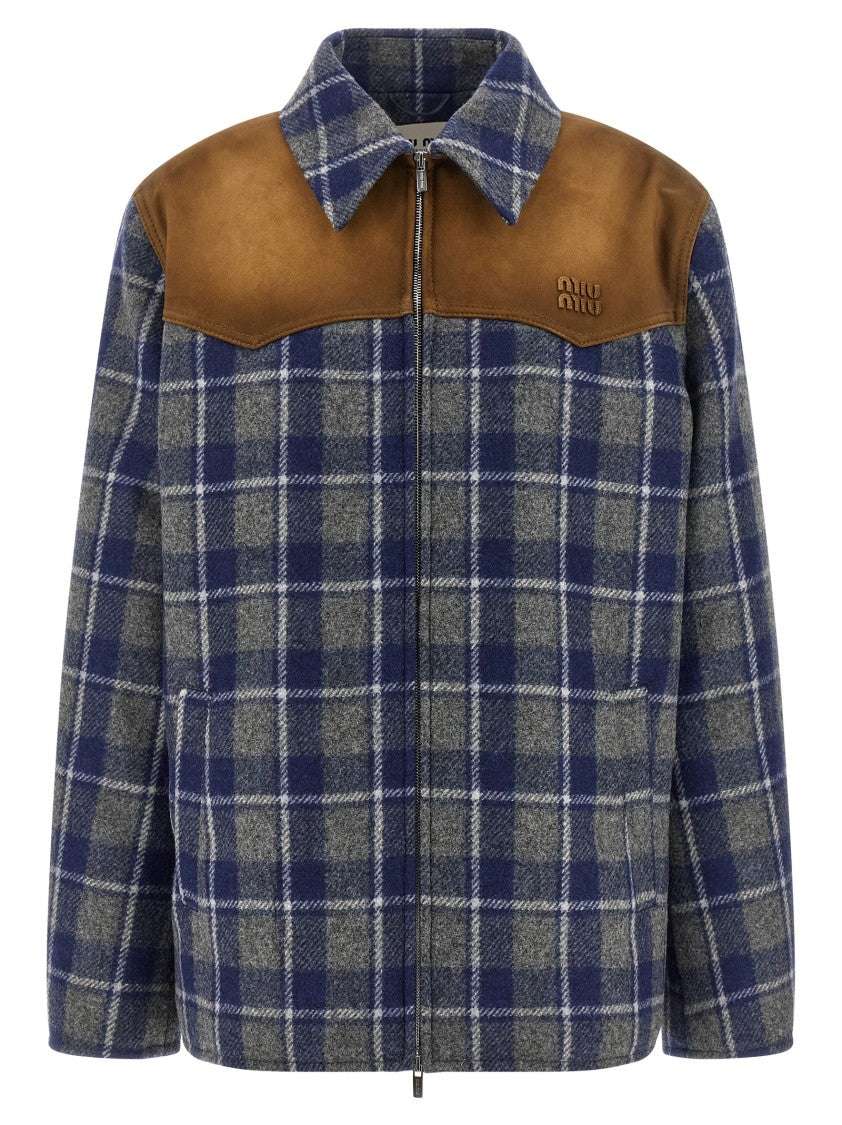 Miu Miu Check-Print Wool Blouson With Suede Detailing