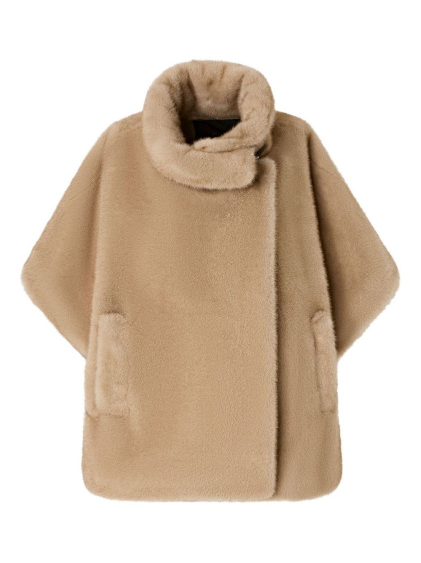Pinko High Neck Beige Coat With Concealed Fastening And Welt Pockets