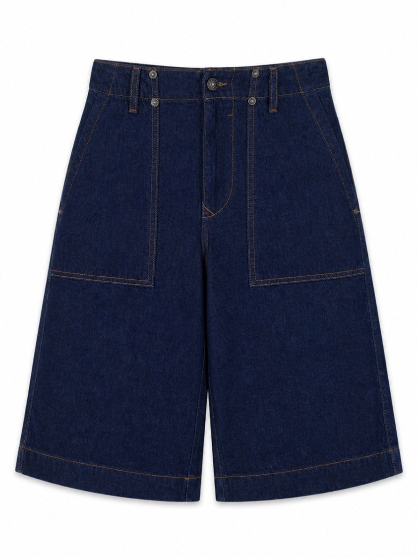 Versace Jeans Couture Indigo Wide-Leg Denim Patch Pockets Shorts