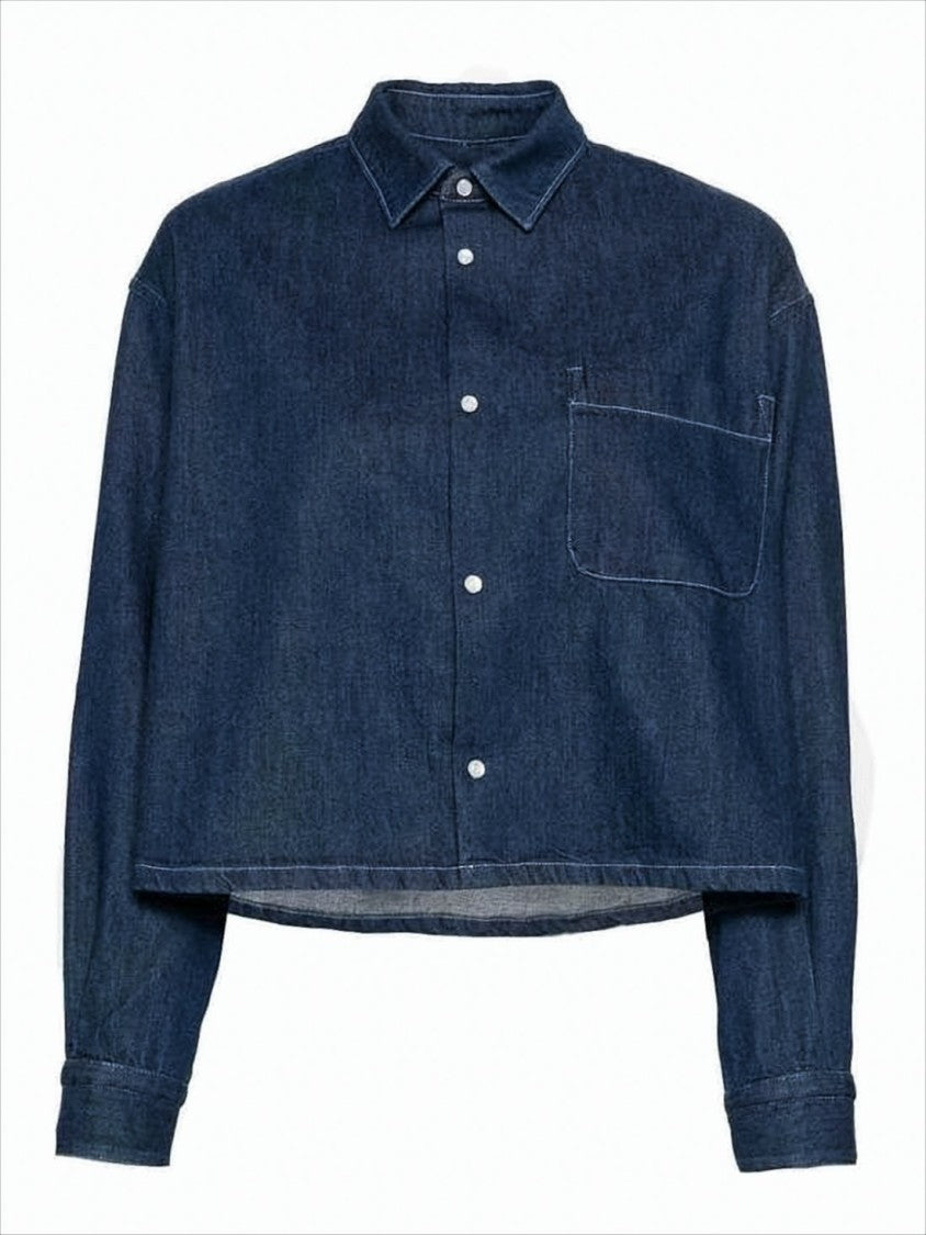A.P.C. Cropped Denim Blouse With Classic Collar