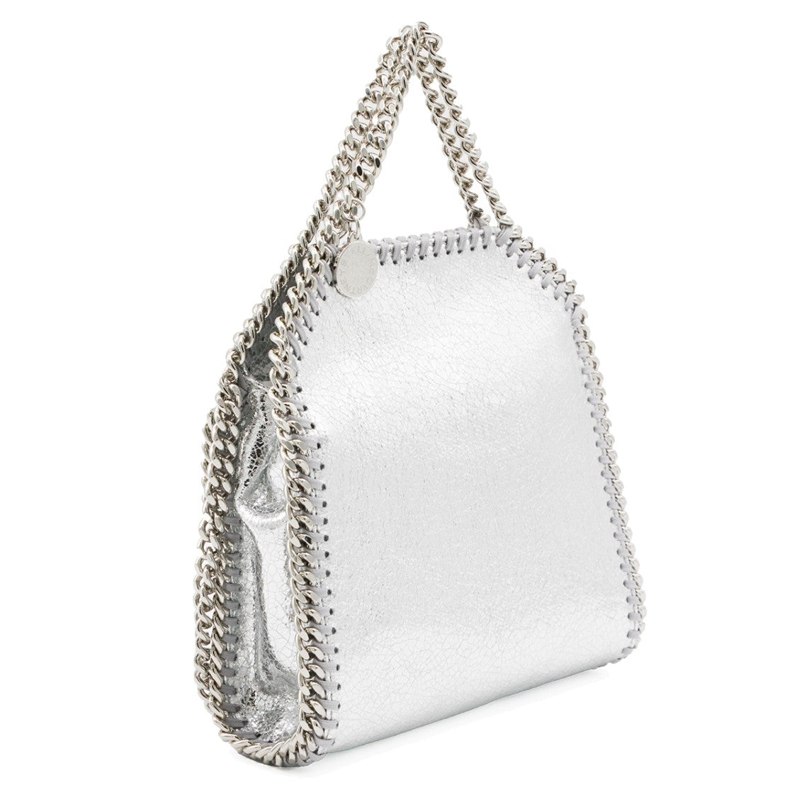 Stella Mccartney Metallic Silver Handbag With Textured Finish And Chain Trim