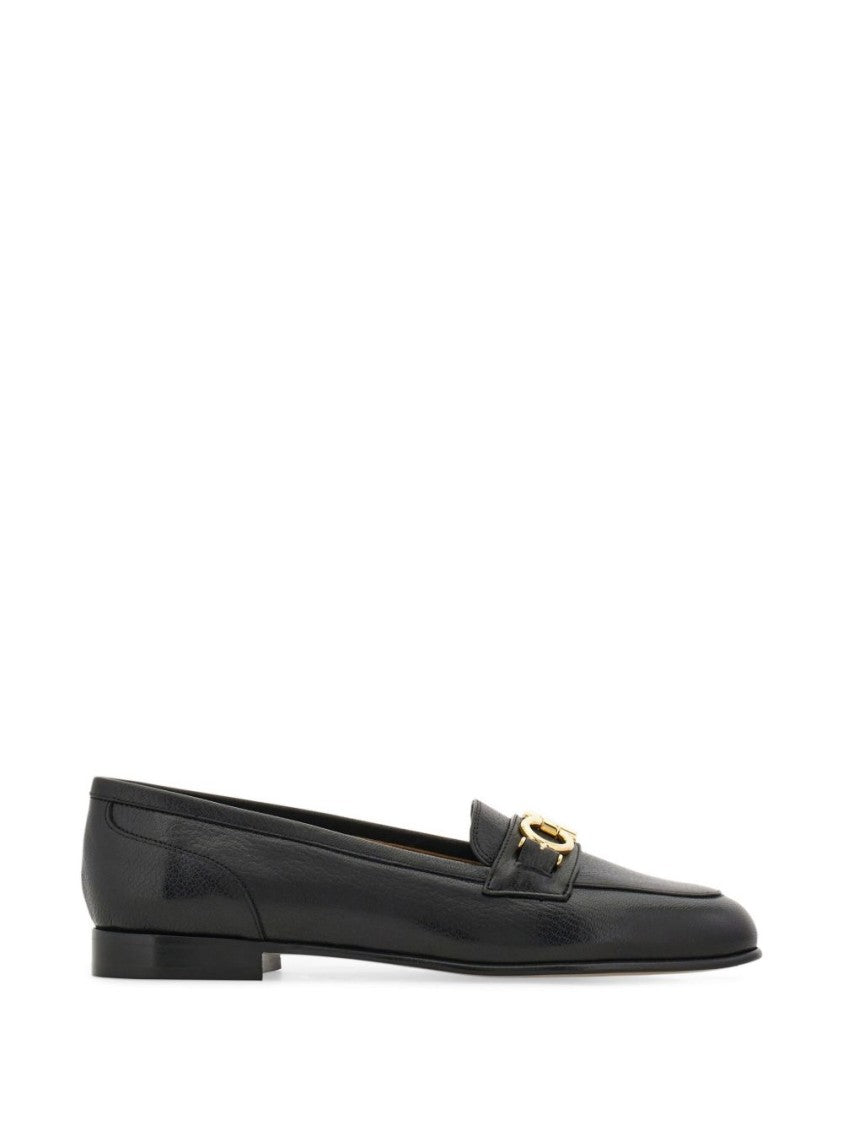 Ferragamo Black Gancini Ornament Smooth Leather Loafers