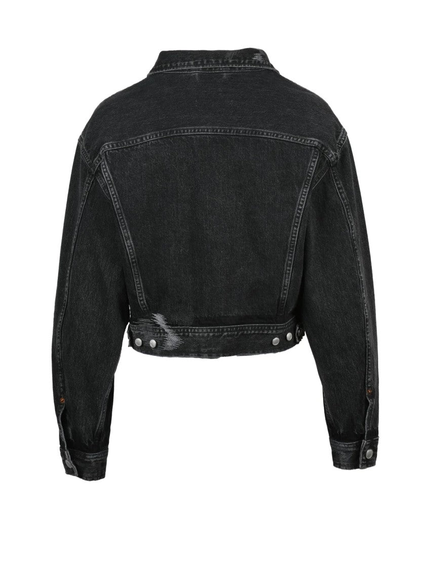 Replay Black Cotton Button Short Denim Jacket