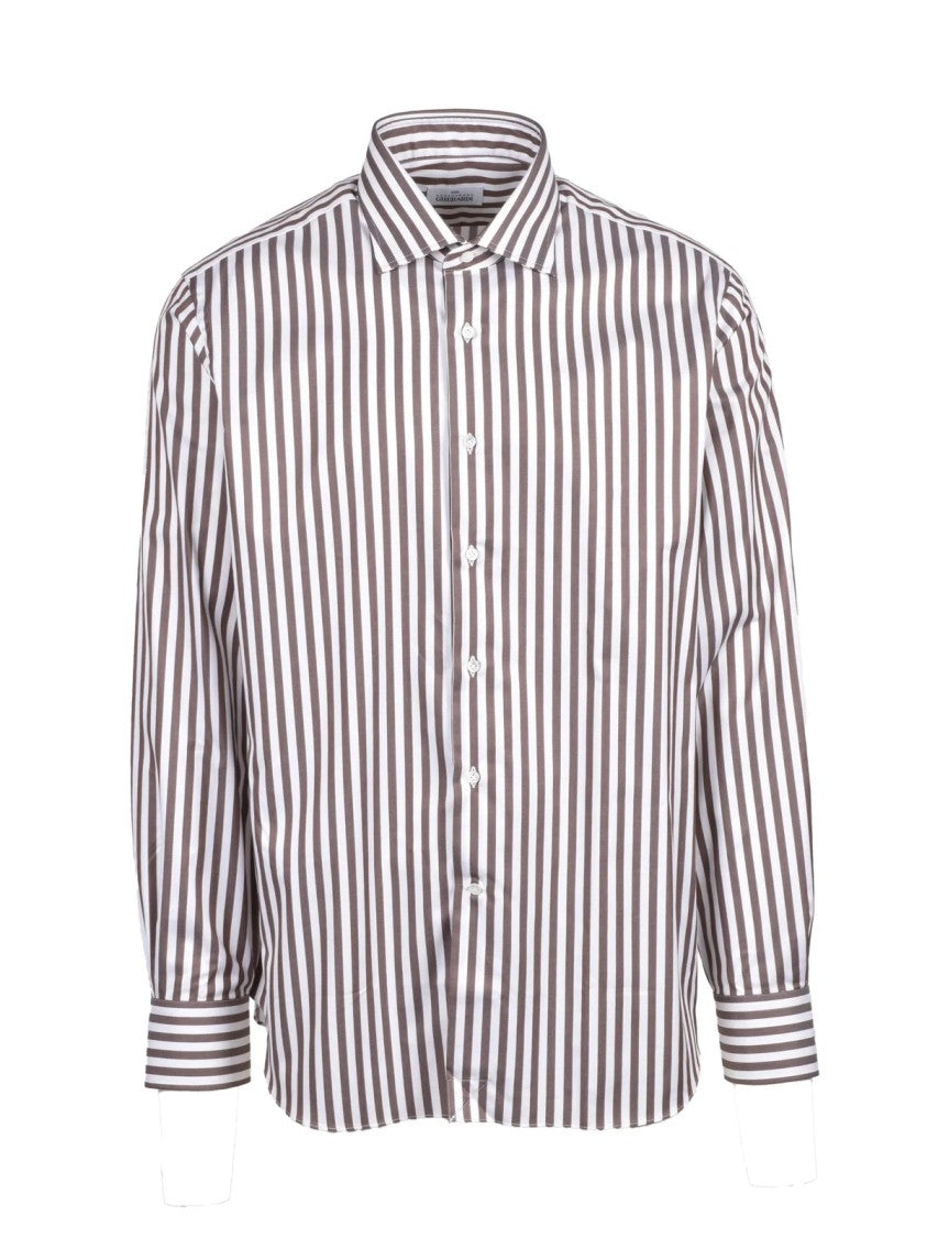 Alessandro Gherardi White/Brown Striped Cotton Shirt