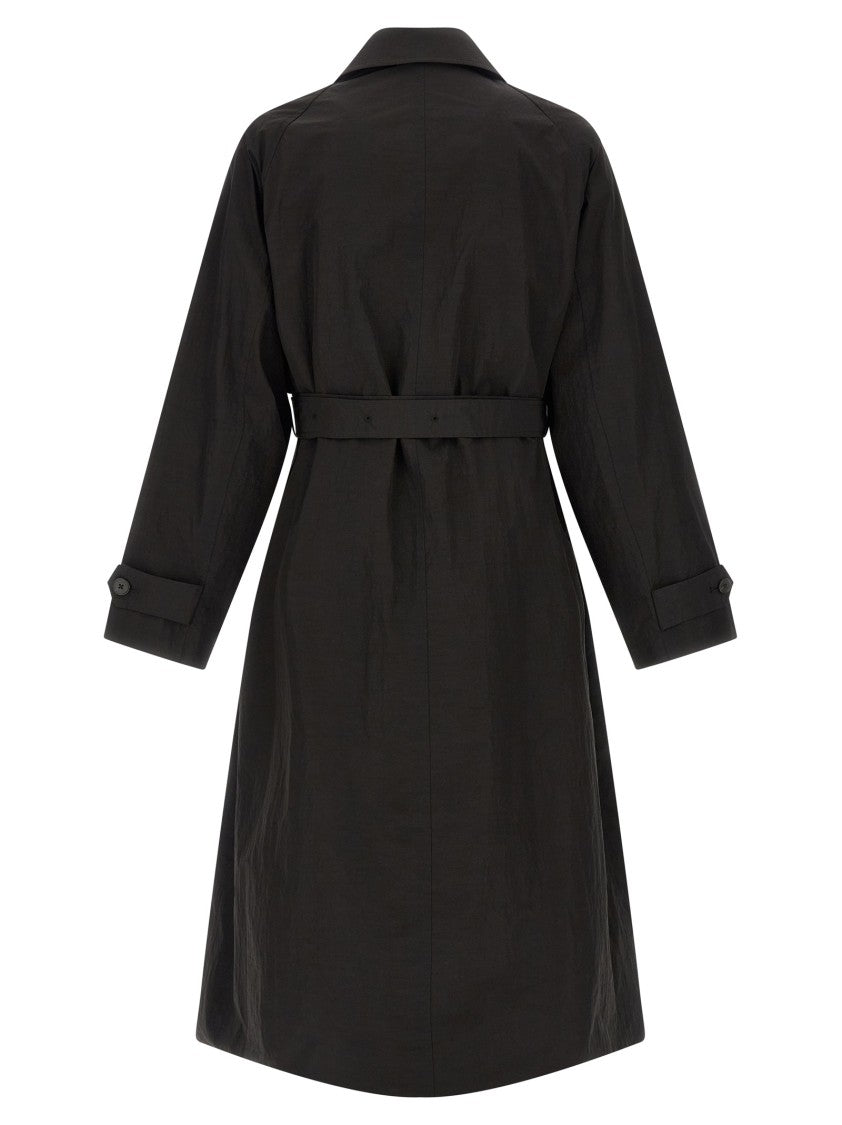 Ssstein Multilayer Technical Fabric Trench Coat With Adjustable Waist And Buttoned Collar