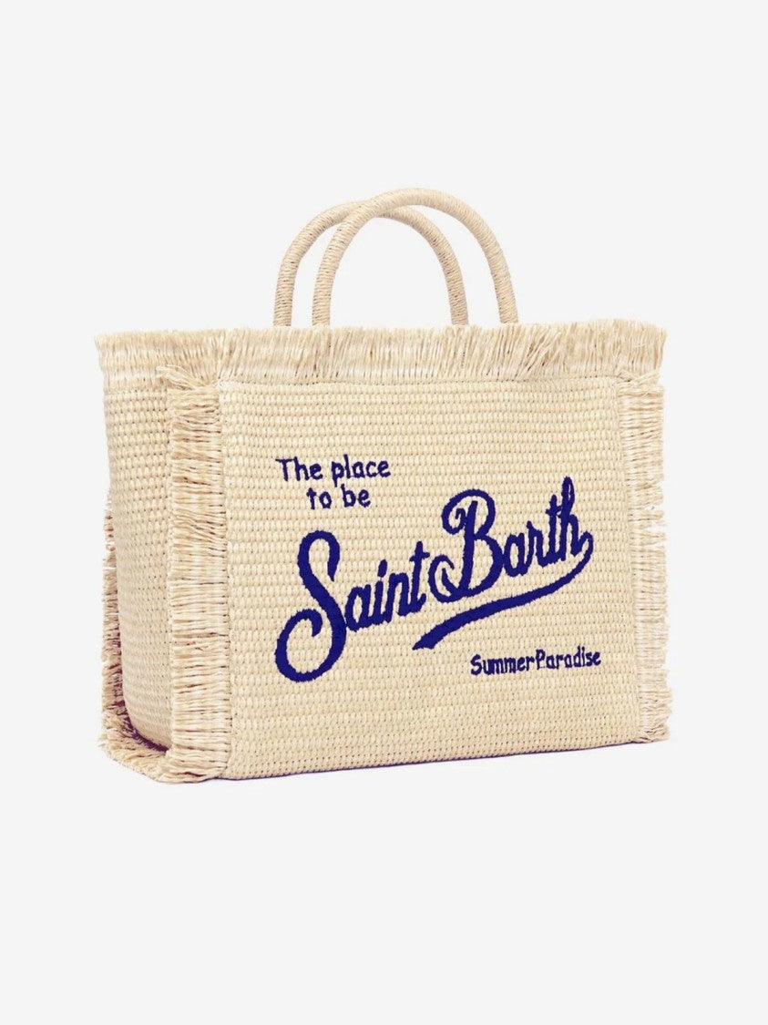 Mc2 Saint Barth Rectangular Woven Tote Bag With Fringed Edges
