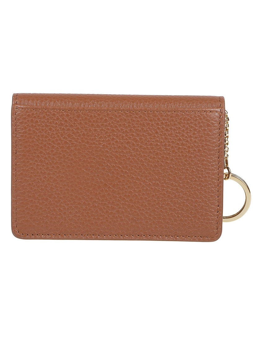 Ferragamo Textured Light Brown Leather Keychain With Gold-Tone Hardware