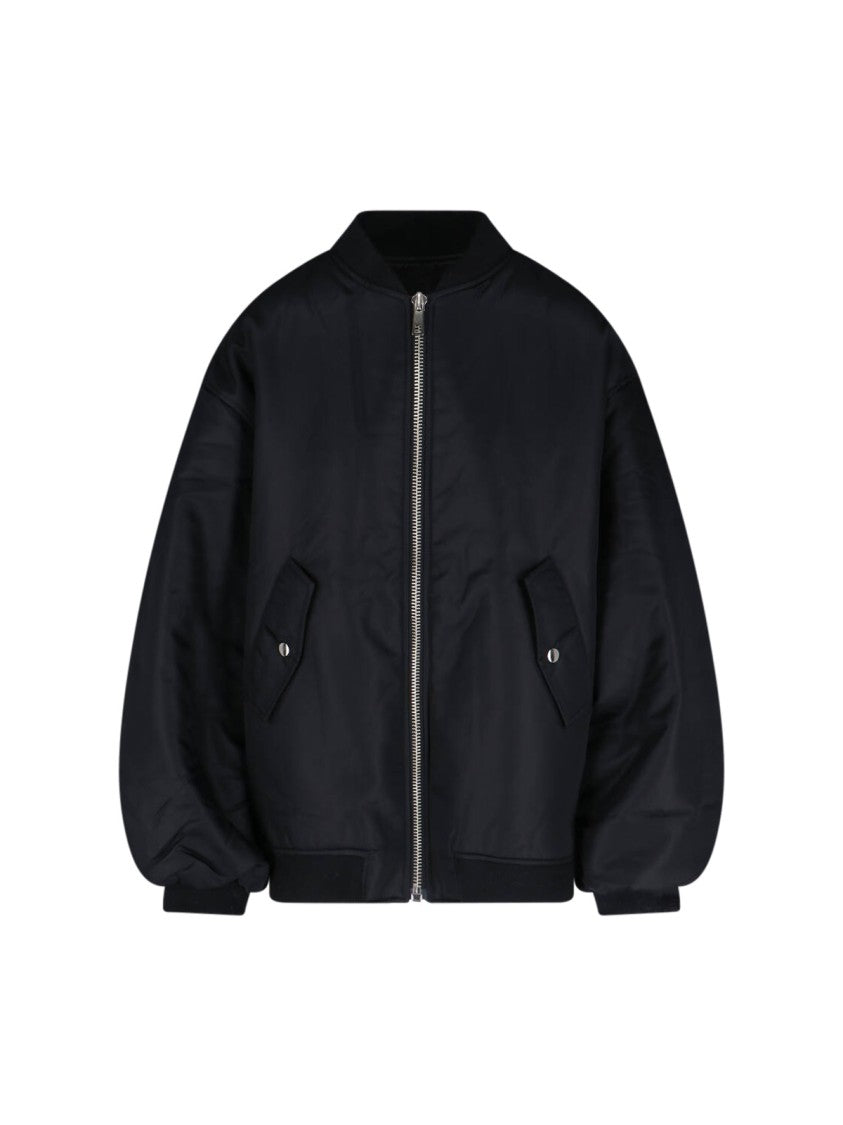 The Frankie Shop Padded Black Bomber Jacket With Ribbed Finishes