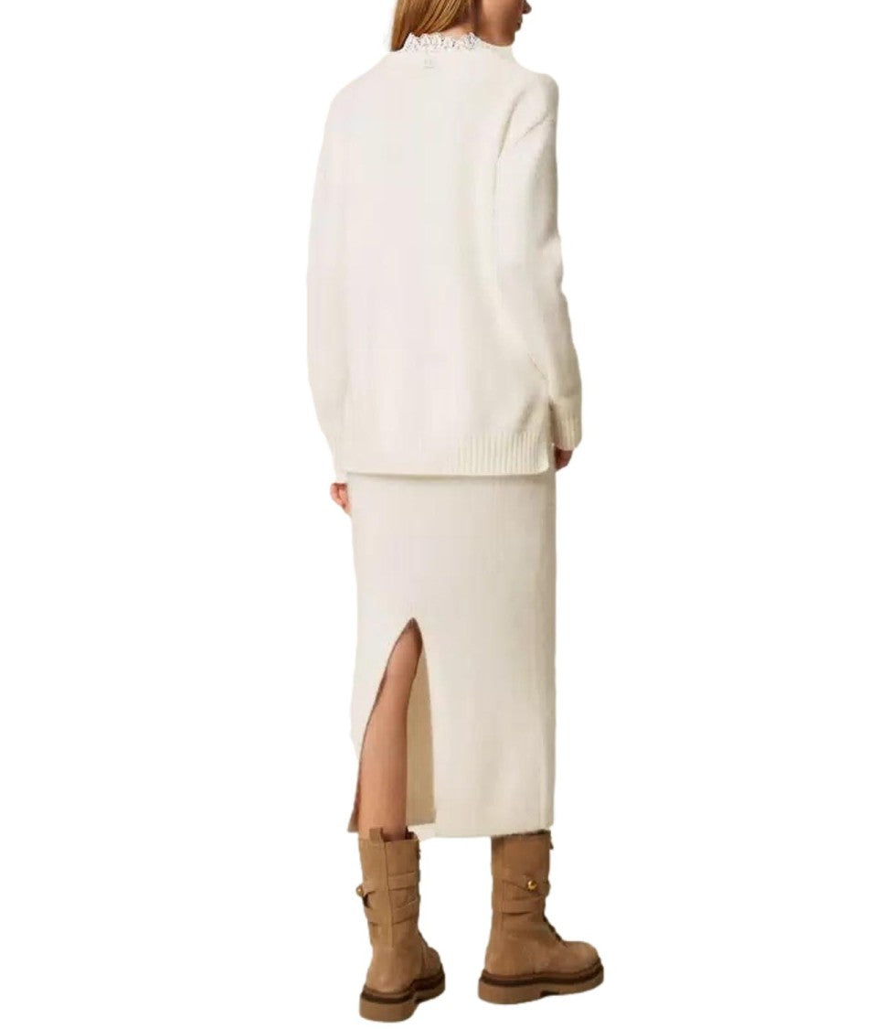 Twin-Set Mid-Length Knit Skirt With Subtle Slit