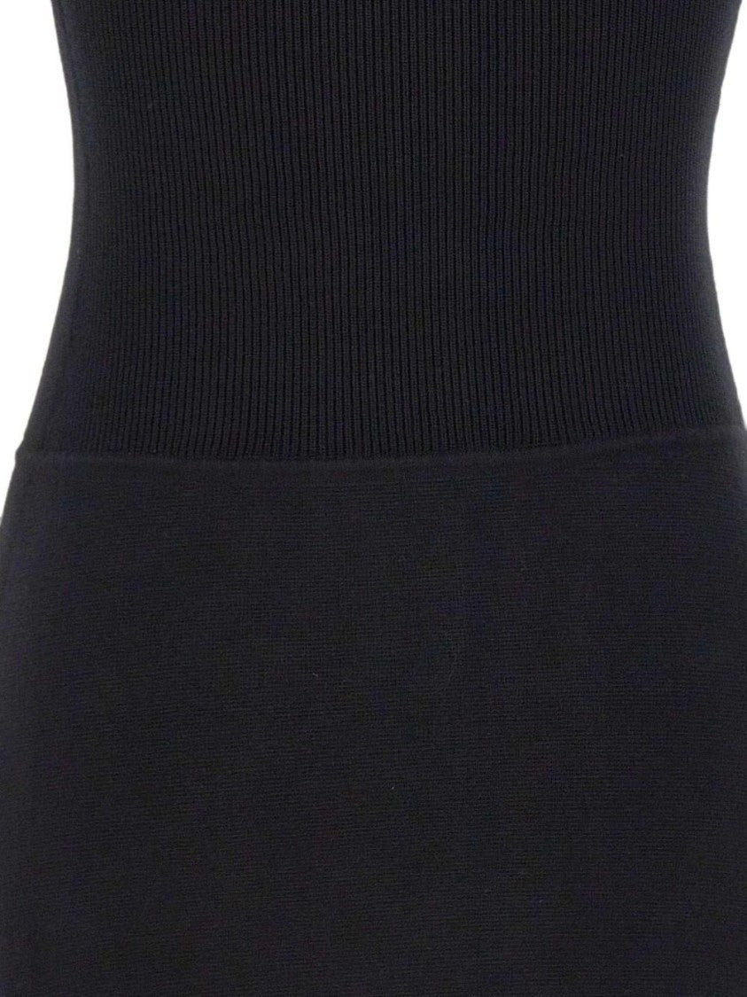 Elisabetta Franchi Black Fitted Mini Ribbed Gold Dress