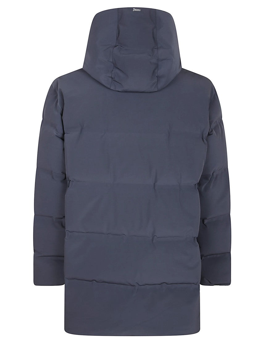 Herno Matte Blue Padded Jacket With Down Filling And Striped Quilting