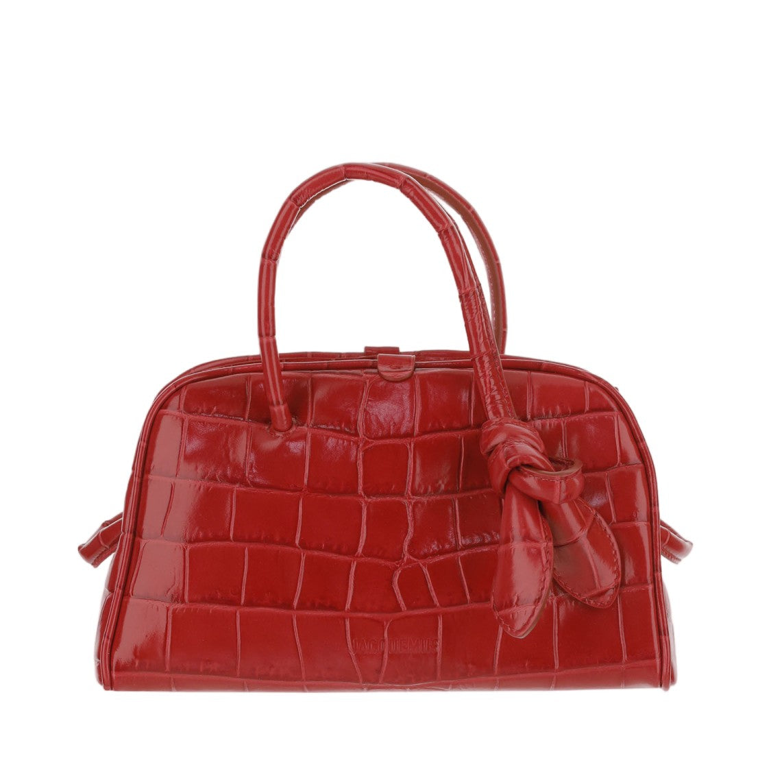Jacquemus Structured Red Calfskin Travel Bag With Embossed Logo And Knotted Handle