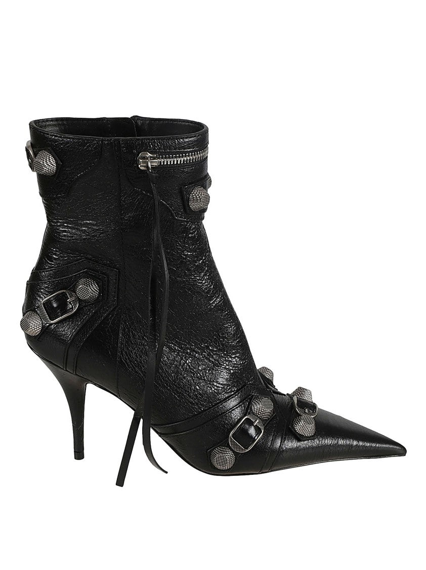 Balenciaga Pointed-Toe Ankle Boots With Metallic Buckles