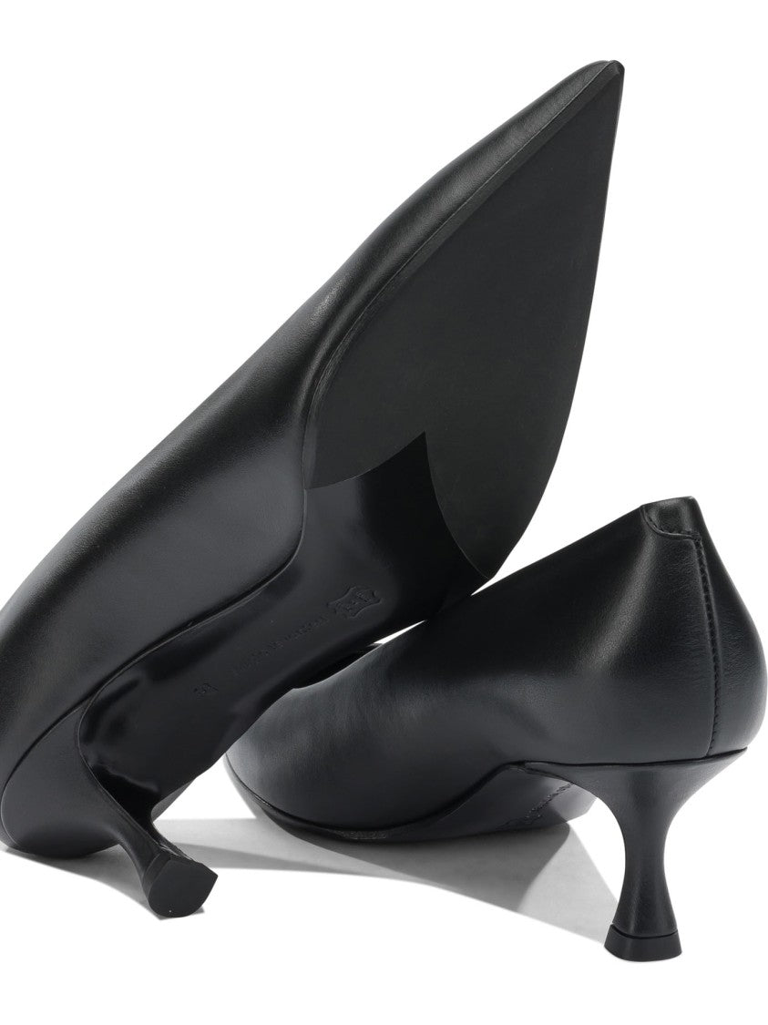 Sergio Levantesi Pointed Toe Leather Pumps With Flared Kitten Heel