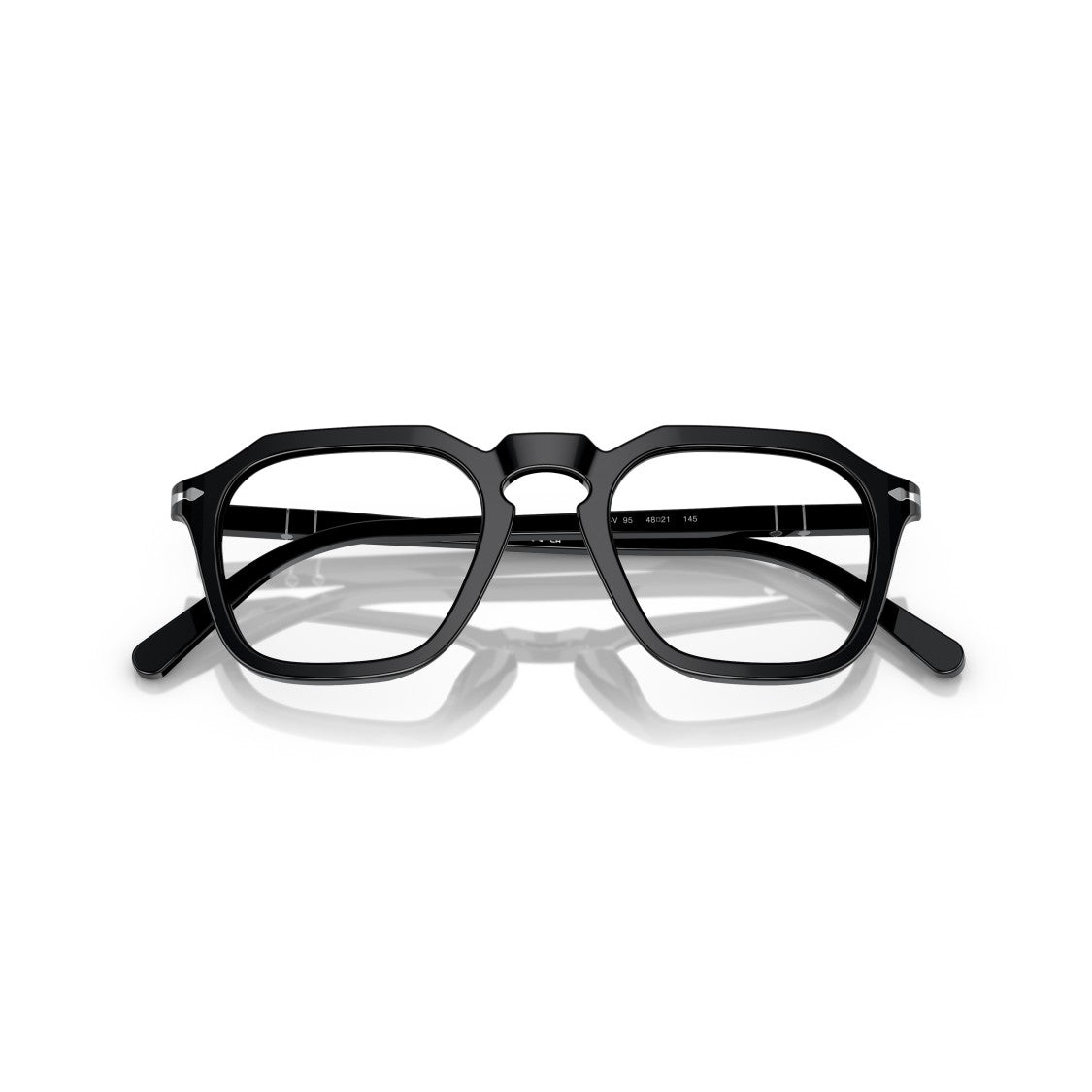 Persol 0Po3292v Geometric Black Acetate Eyeglasses With Silver Accents