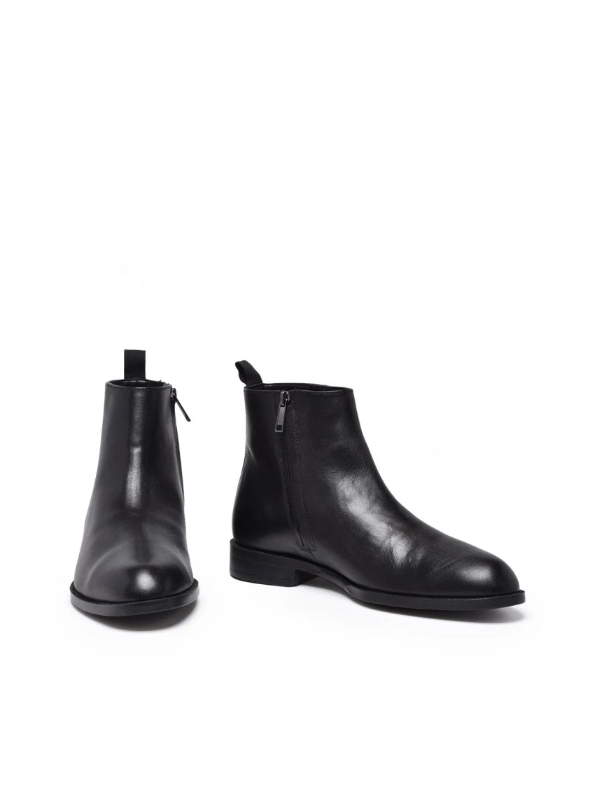 Boss Black Leather Zip Ankle Boots