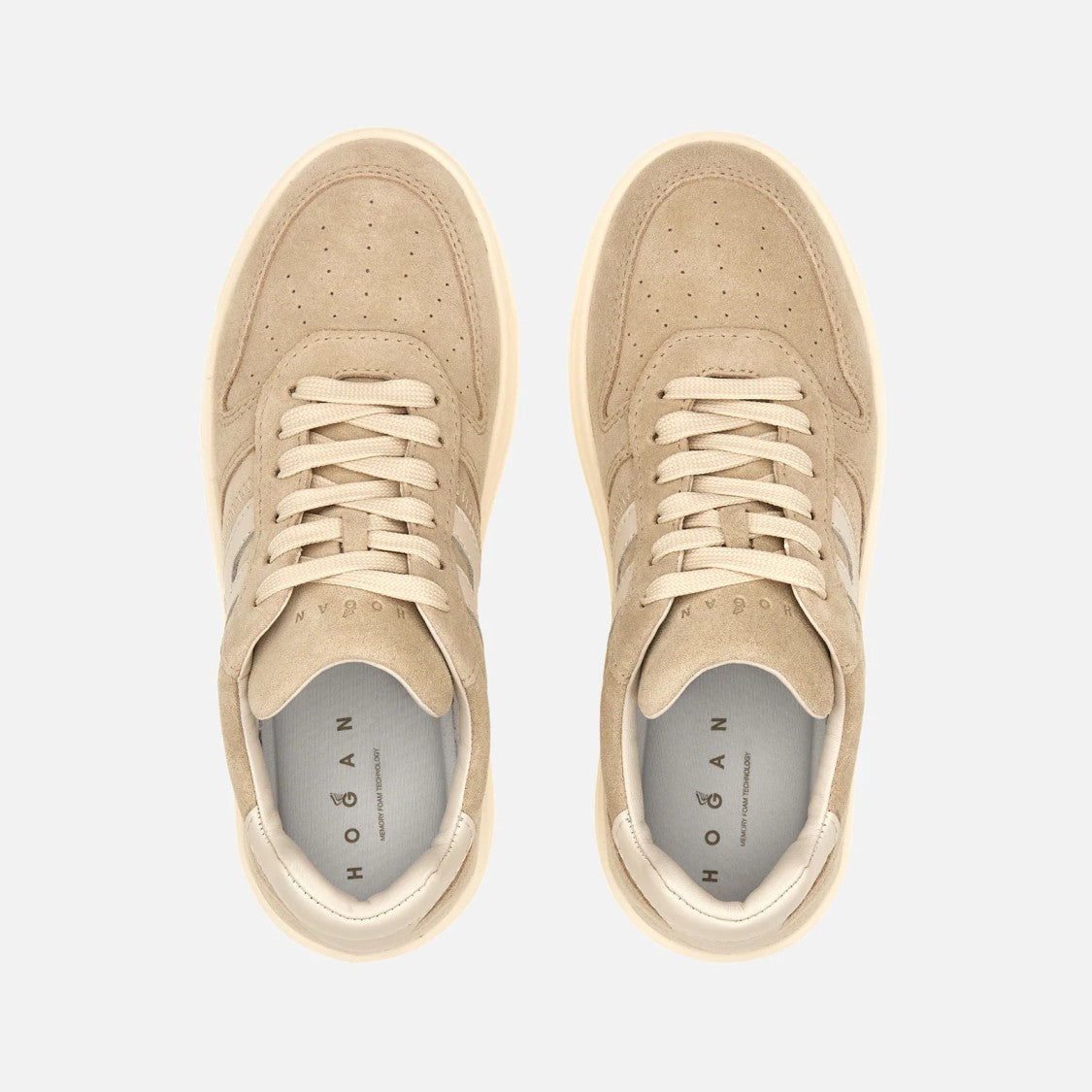 Hogan Beige Calfskin H630 Sneakers With Lace-Up Design