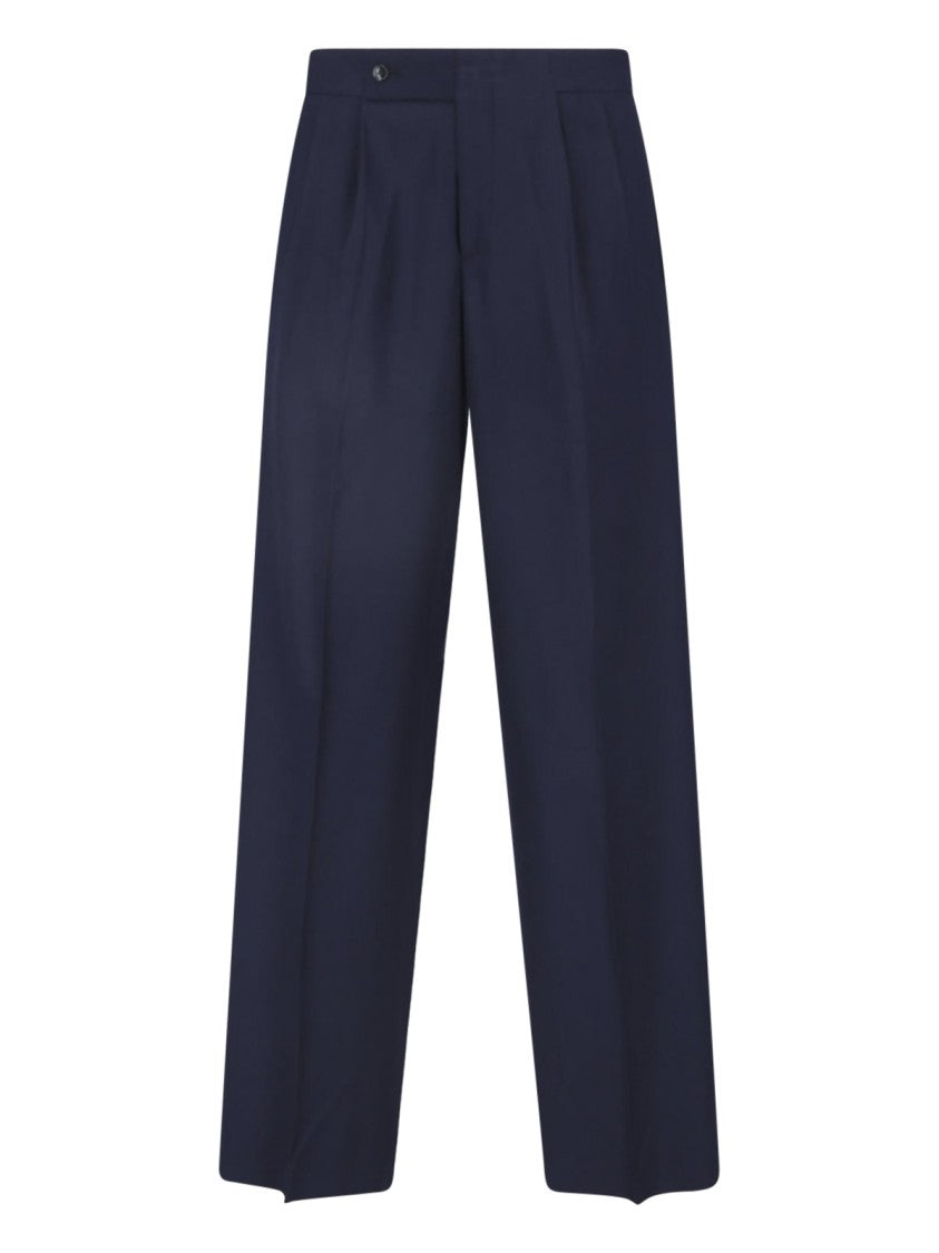 Giorgio Armani Navy Blue Virgin Wool Straight-Leg Pants