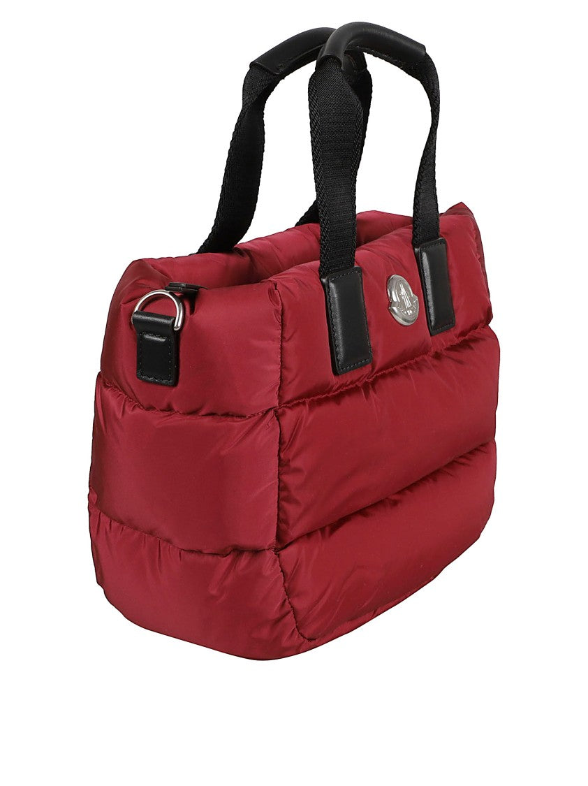 Moncler Quilted Red Nylon Tote Bag With Leather Accents