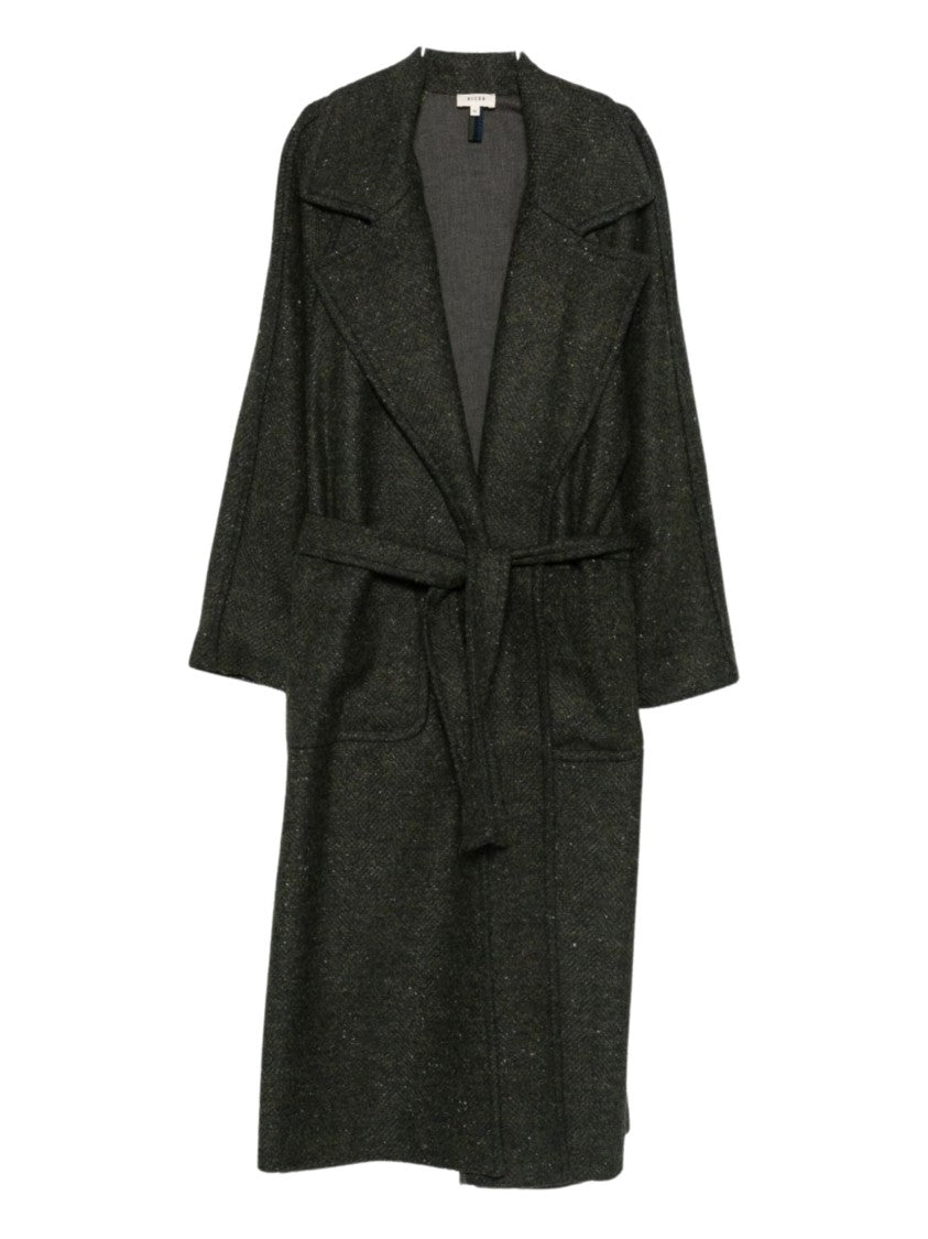 Diega Straight Silhouette Long Coat With Tie Belt And Side Pockets