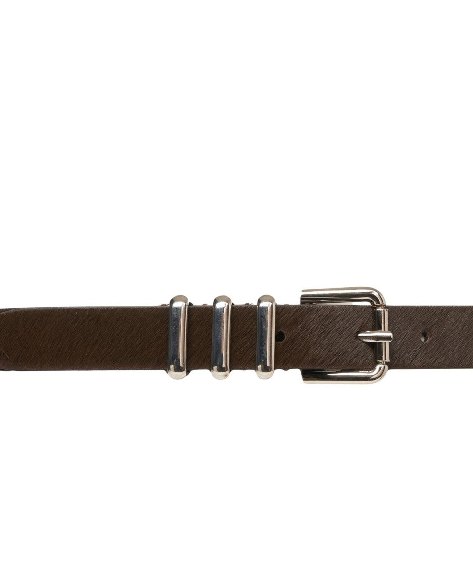 Dondup Calf Hair Belt With Metallic Buckle