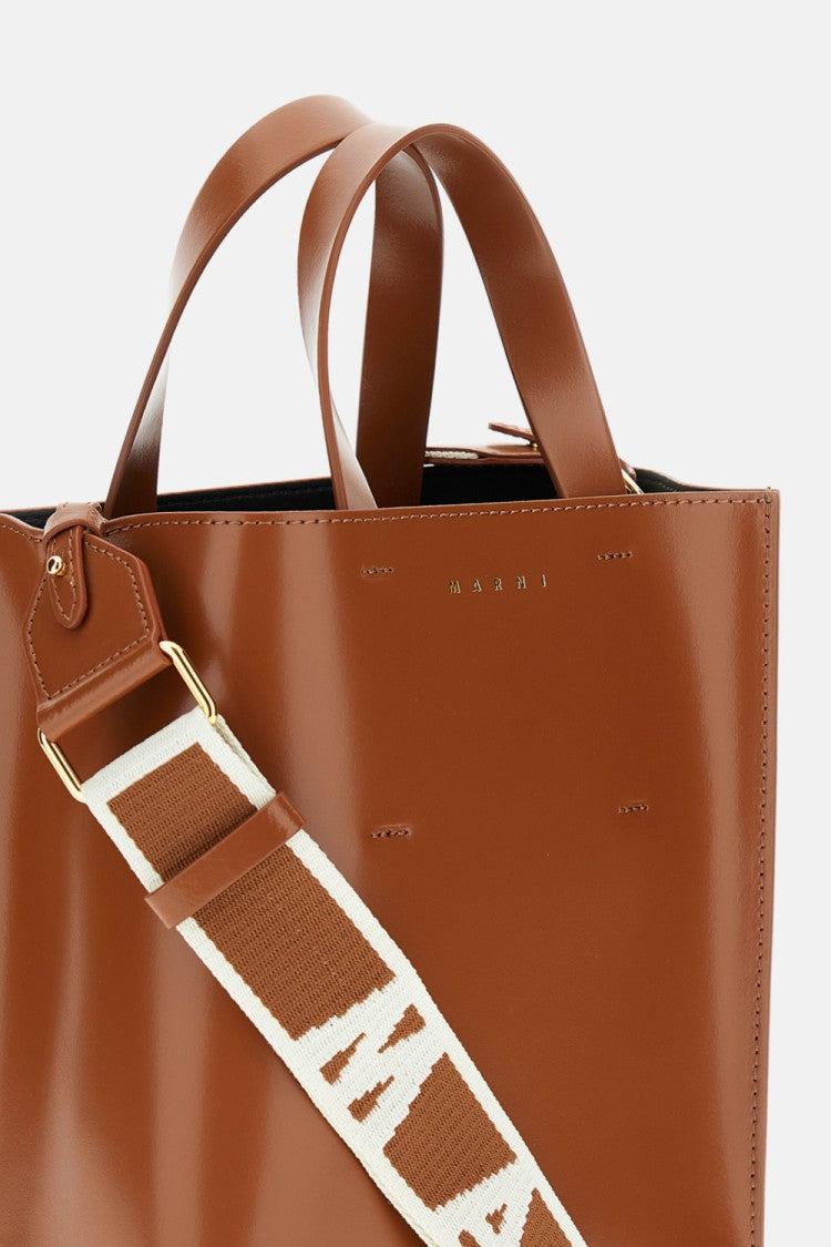 Marni Mini North/South Calf Leather Tote With Gold Accents